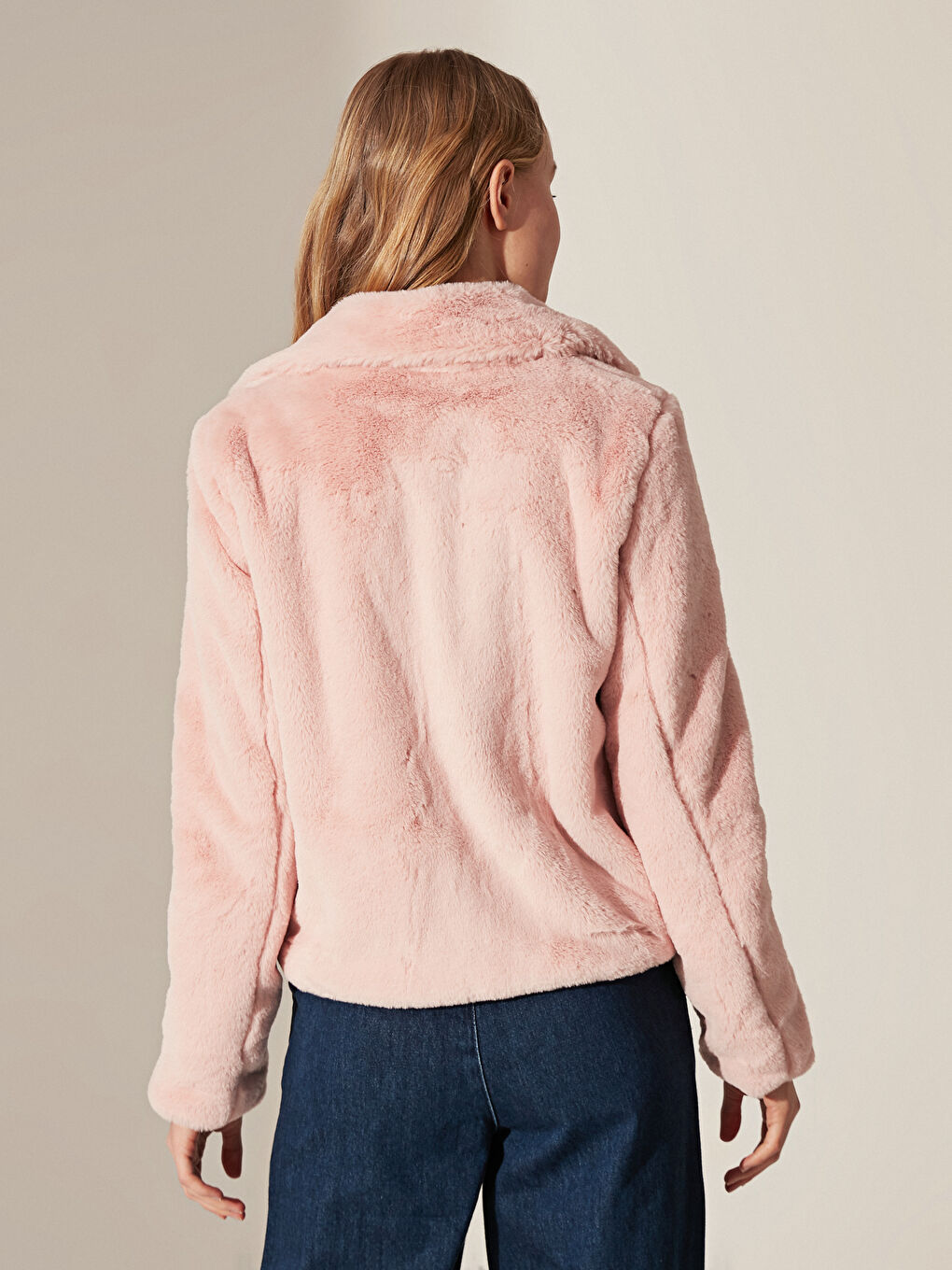 Pembe Dik Yaka Pelüş Mont-3