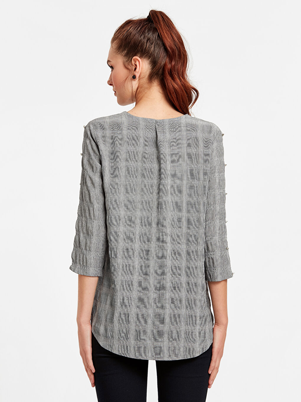 Long Sleeve Poplin Women Plaid Poplin Blouse-1