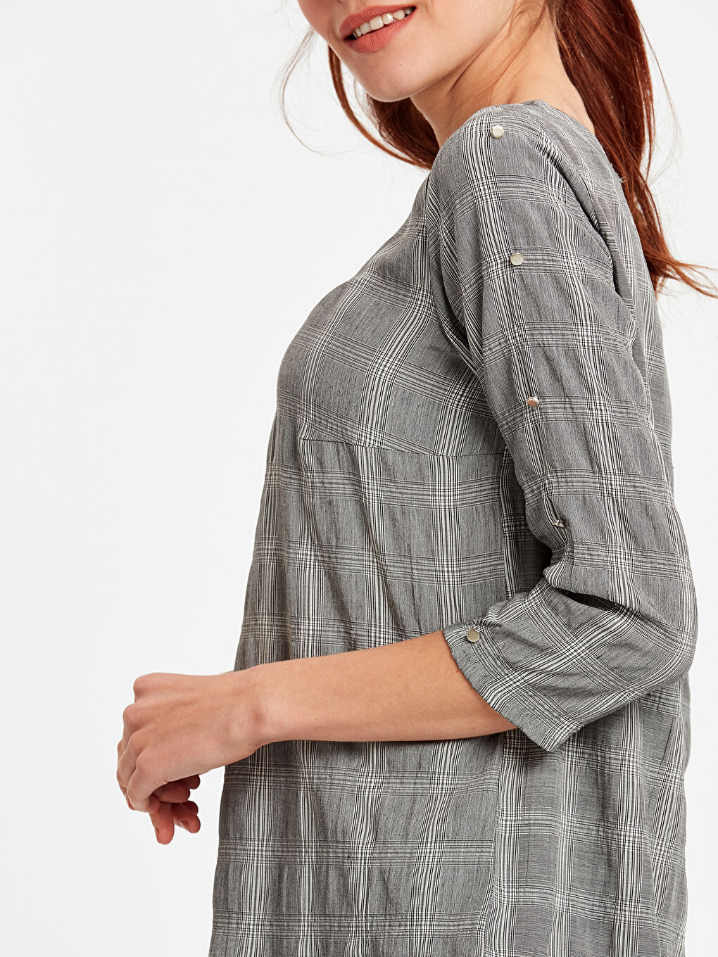 Long Sleeve Poplin Women Plaid Poplin Blouse-3