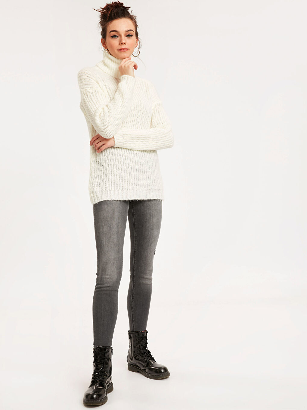 Turtleneck Plain Long Sleeve Women's Knitwear Tunic-2