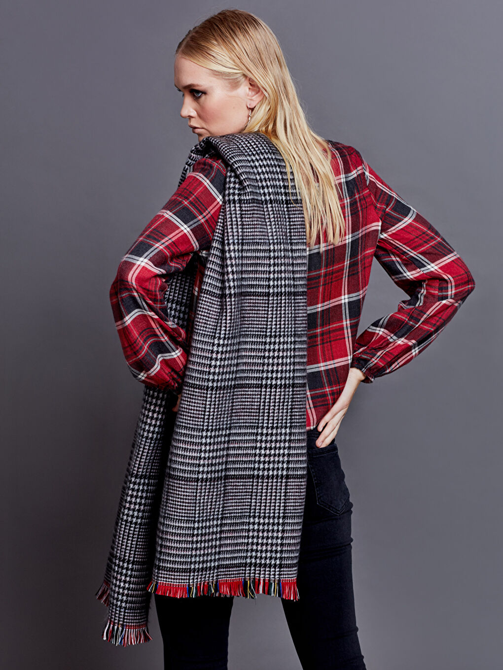 V-Neck Standard Fit Long Sleeve Gabardine Women's Blouse-1