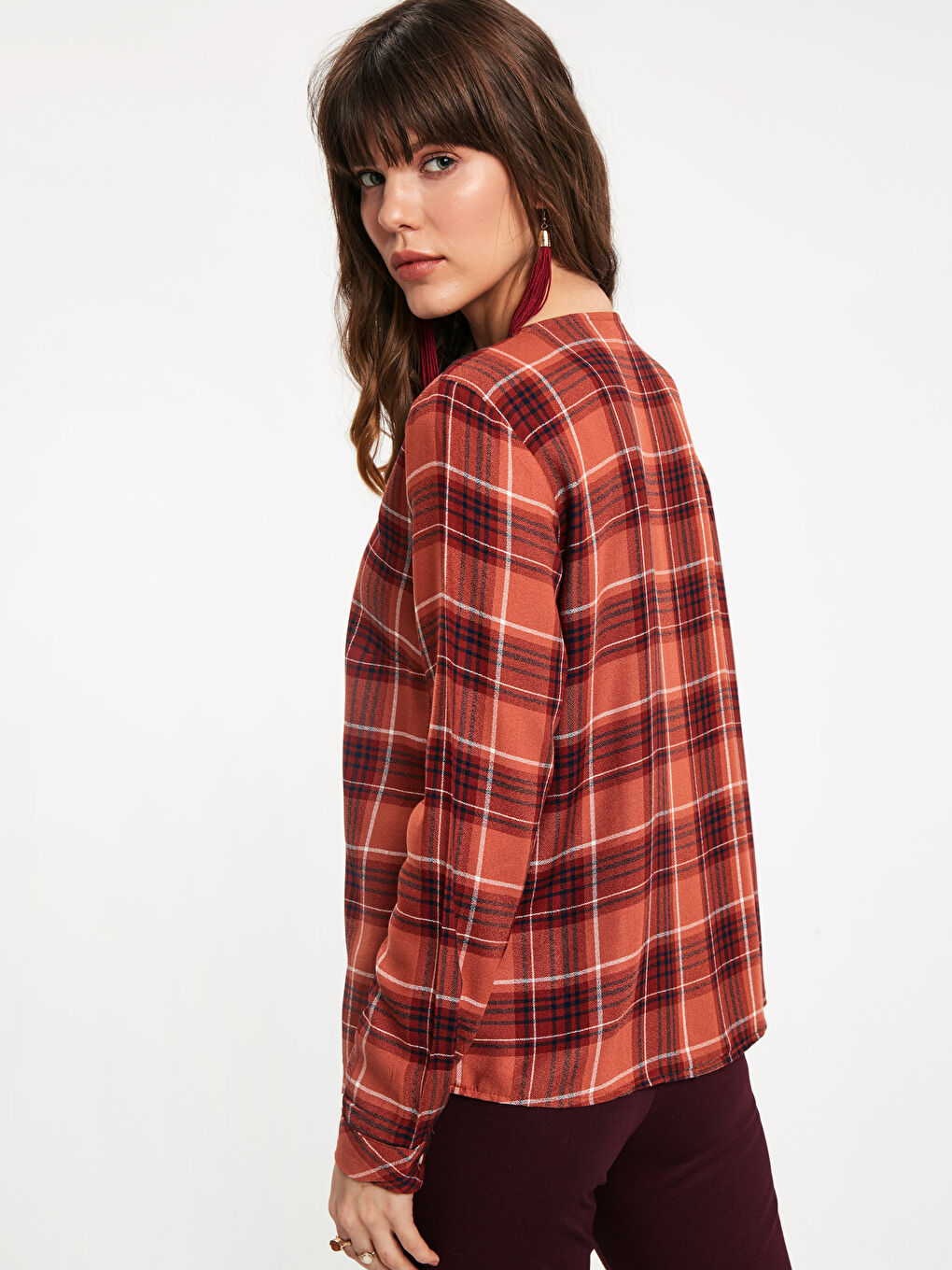 Kahverengi Ekoseli Bluz-1