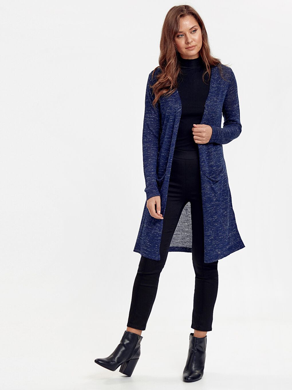 Γυναίκα ΜΠΛΕ ΜΑΡΙΝ Πλεκτή ζακέτα-2