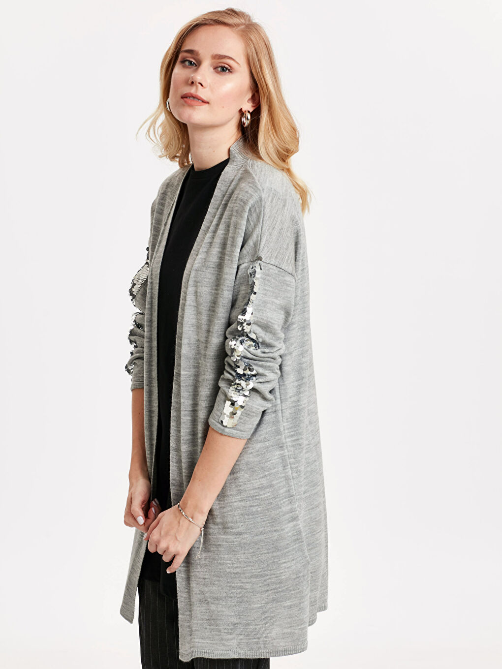 Açık Gri Melanj Hırka