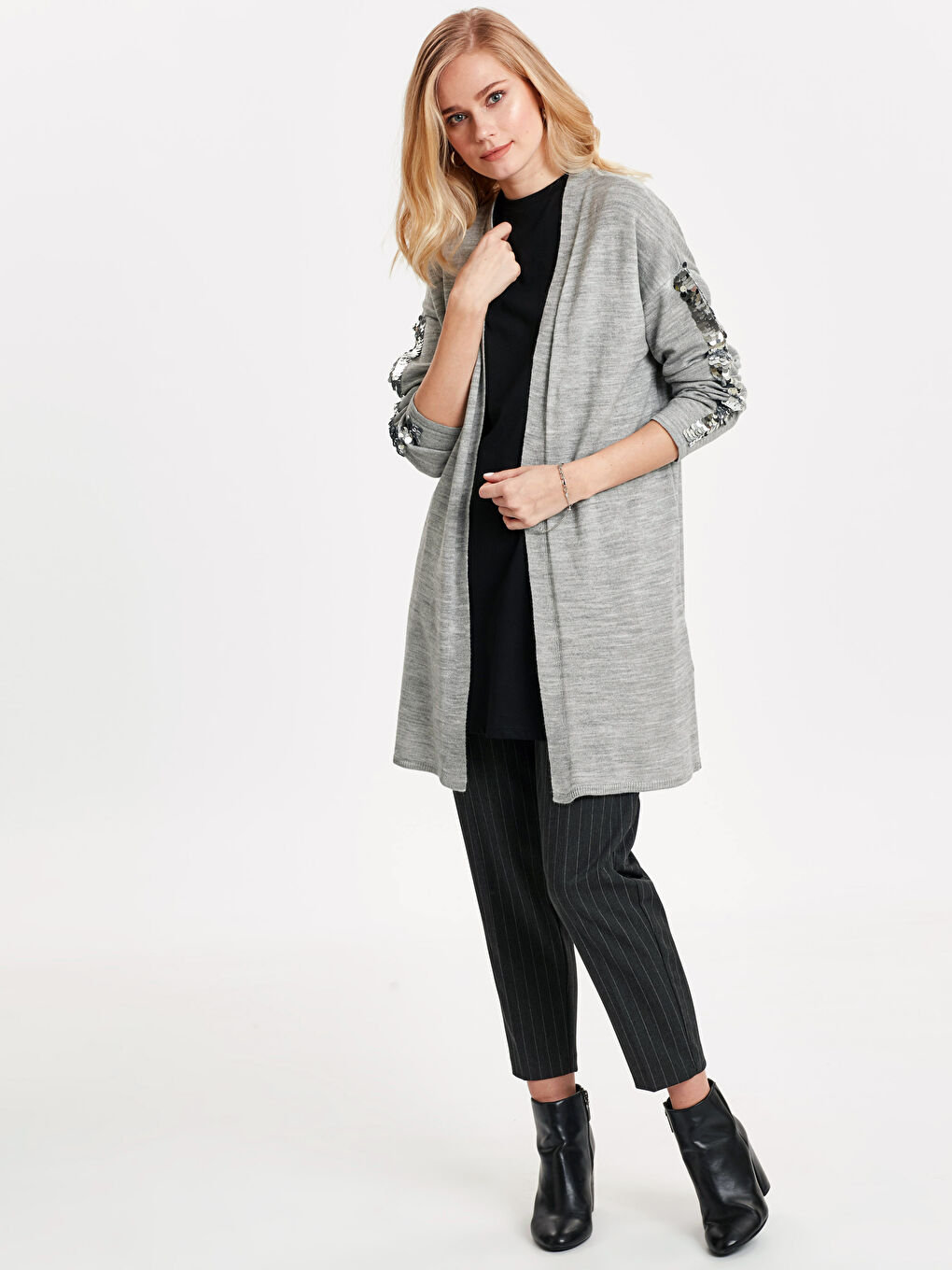 Açık Gri Melanj Hırka-2