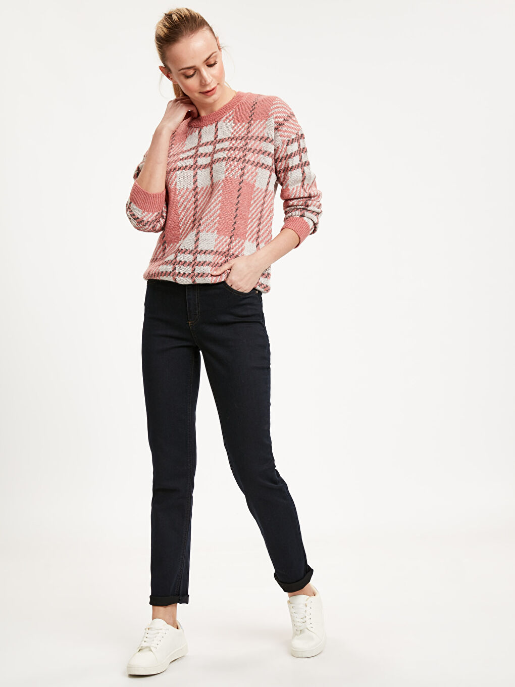 Bisiklet Yaka Uzun Kollu Kadın Triko Kazak-2