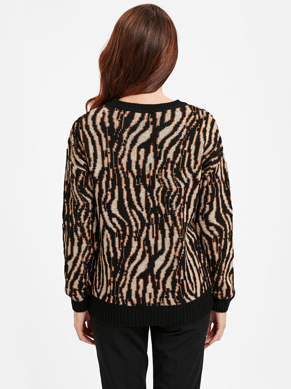 Светр з круглим вирізом, самовізерунковий, довгий рукав, трикотажний, для жінок-1