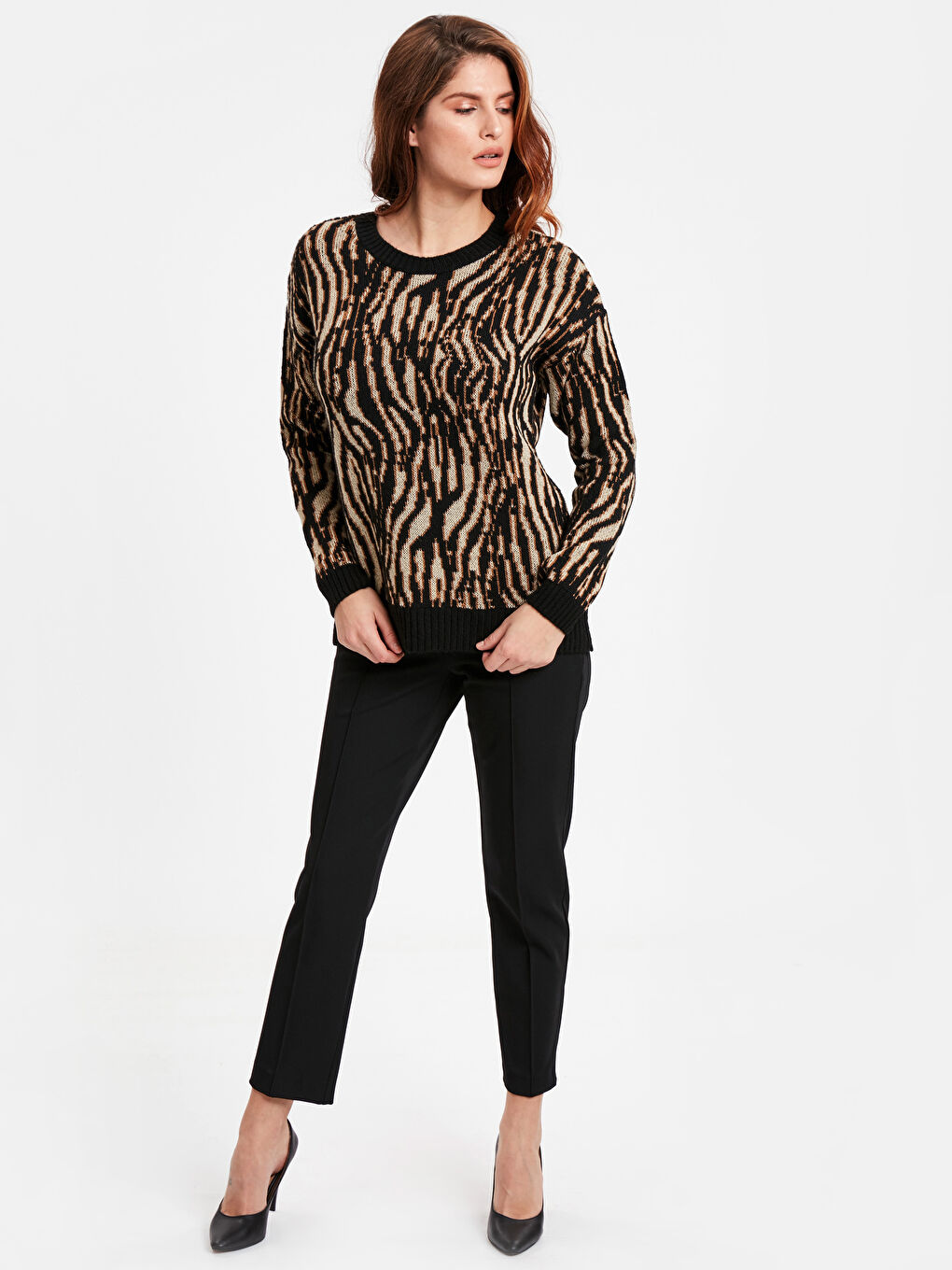 Светр з круглим вирізом, самовізерунковий, довгий рукав, трикотажний, для жінок-2