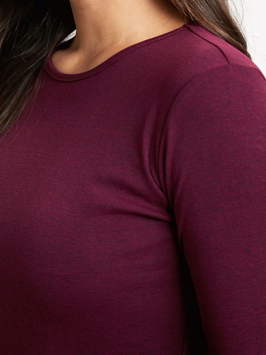 Bordo Bisiklet Yaka Standart Fit Uzun Kollu Kadın Bisiklet Yaka Tişört-3