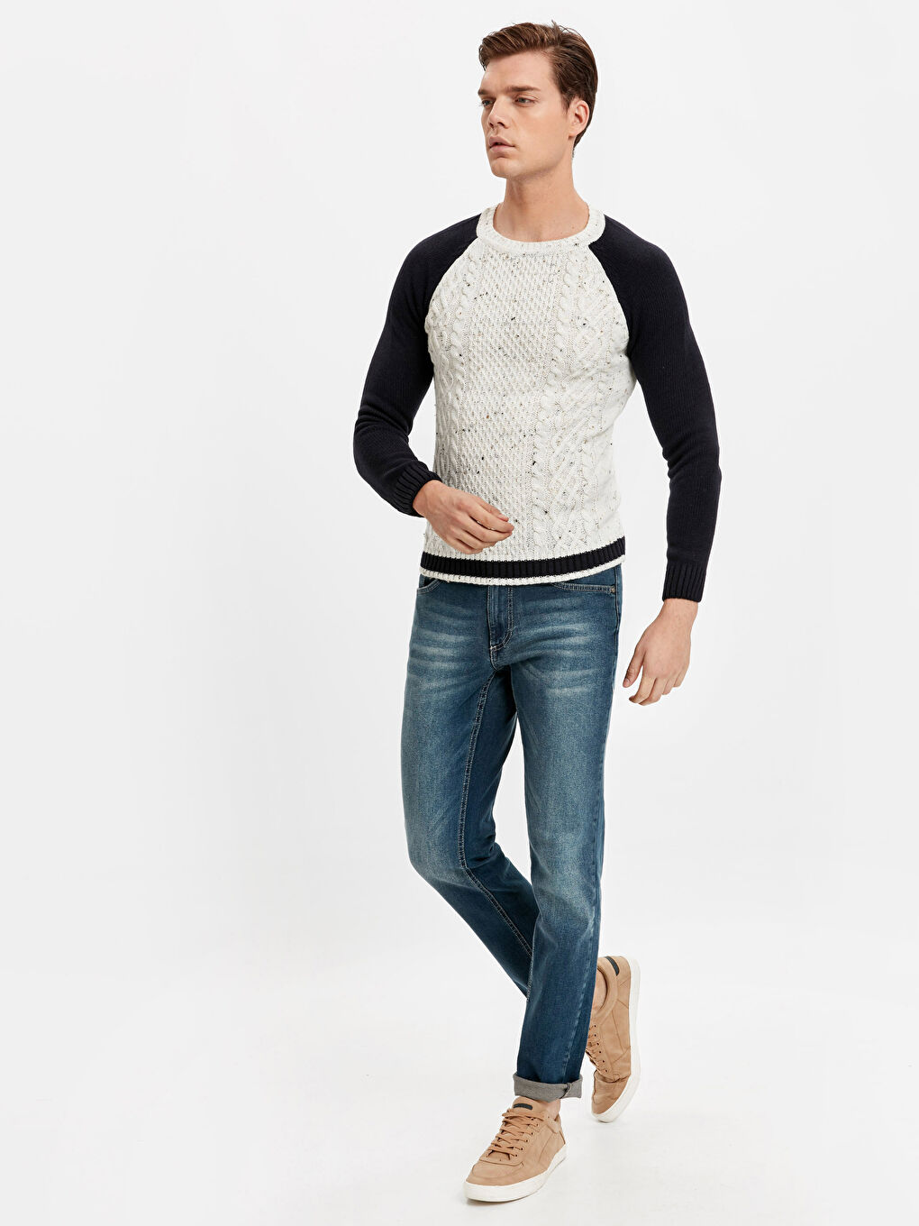 Ерлерге арналған трикотаж ұзын жеңді дөңгелек жағалы жемпір-2