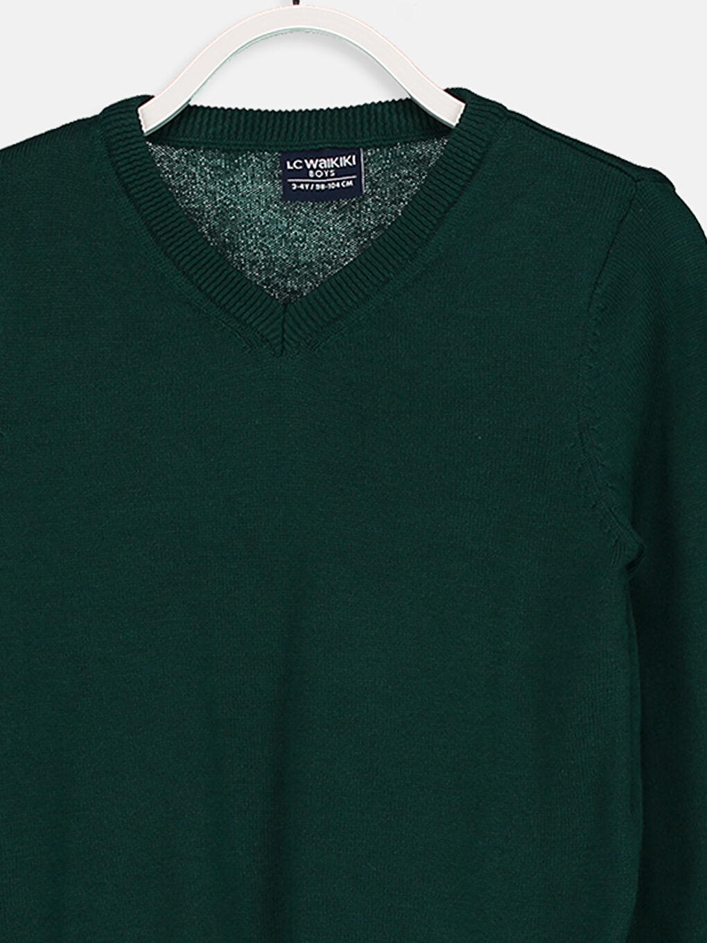 Yeşil V Yaka Basic Uzun Kollu Erkek Çocuk Triko Kazak-2