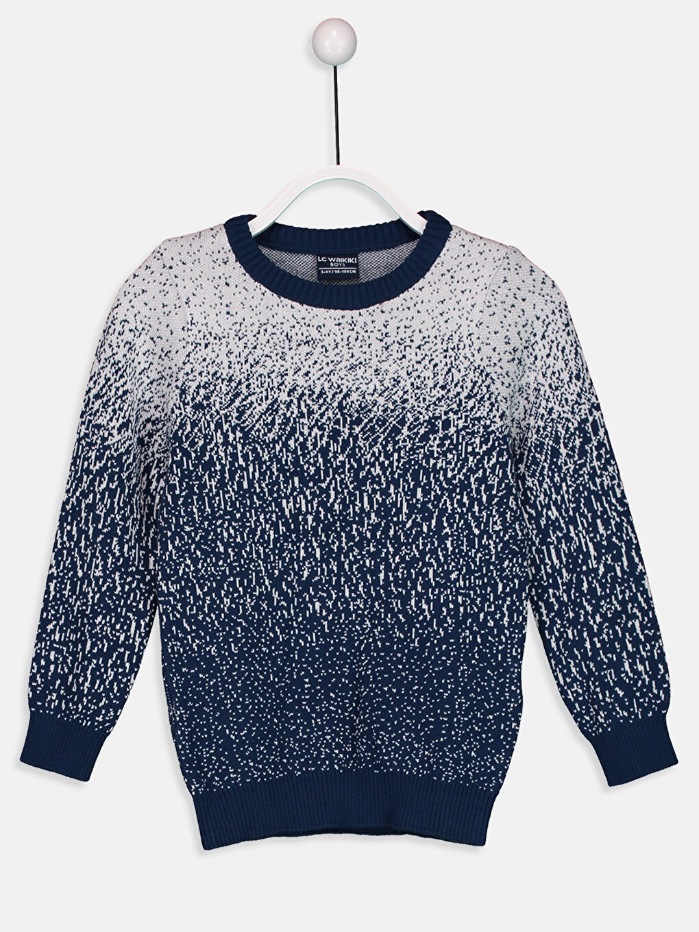 Дөңгелек жағалы өрнекті ұзын жеңді ұл трикотаж жемпір