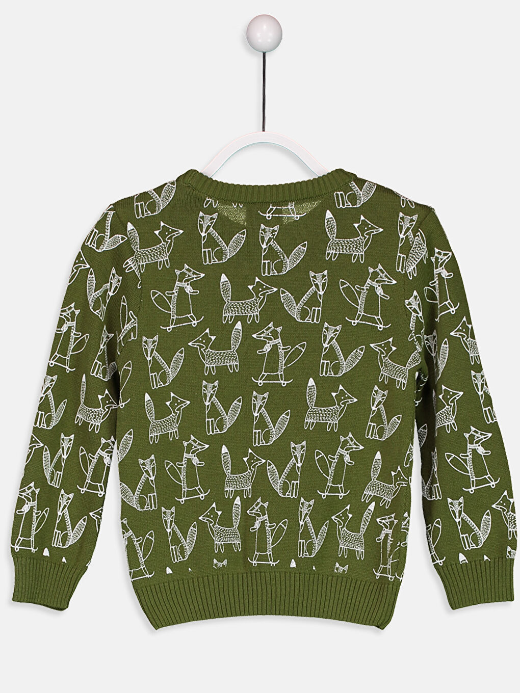 Yeşil Bisiklet Yaka Desenli Uzun Kollu Erkek Çocuk Triko Kazak-1