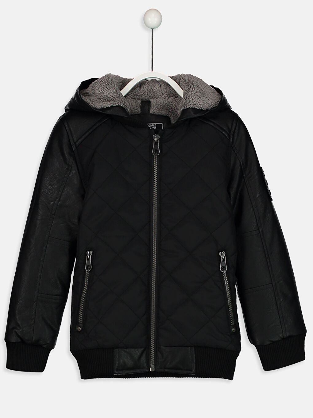 Yeni Siyah Deri Görünümlü Mont