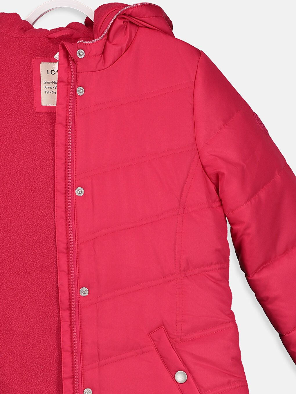 Fuşya Kapüşonlu Kız Çocuk Kalın Kaban-2