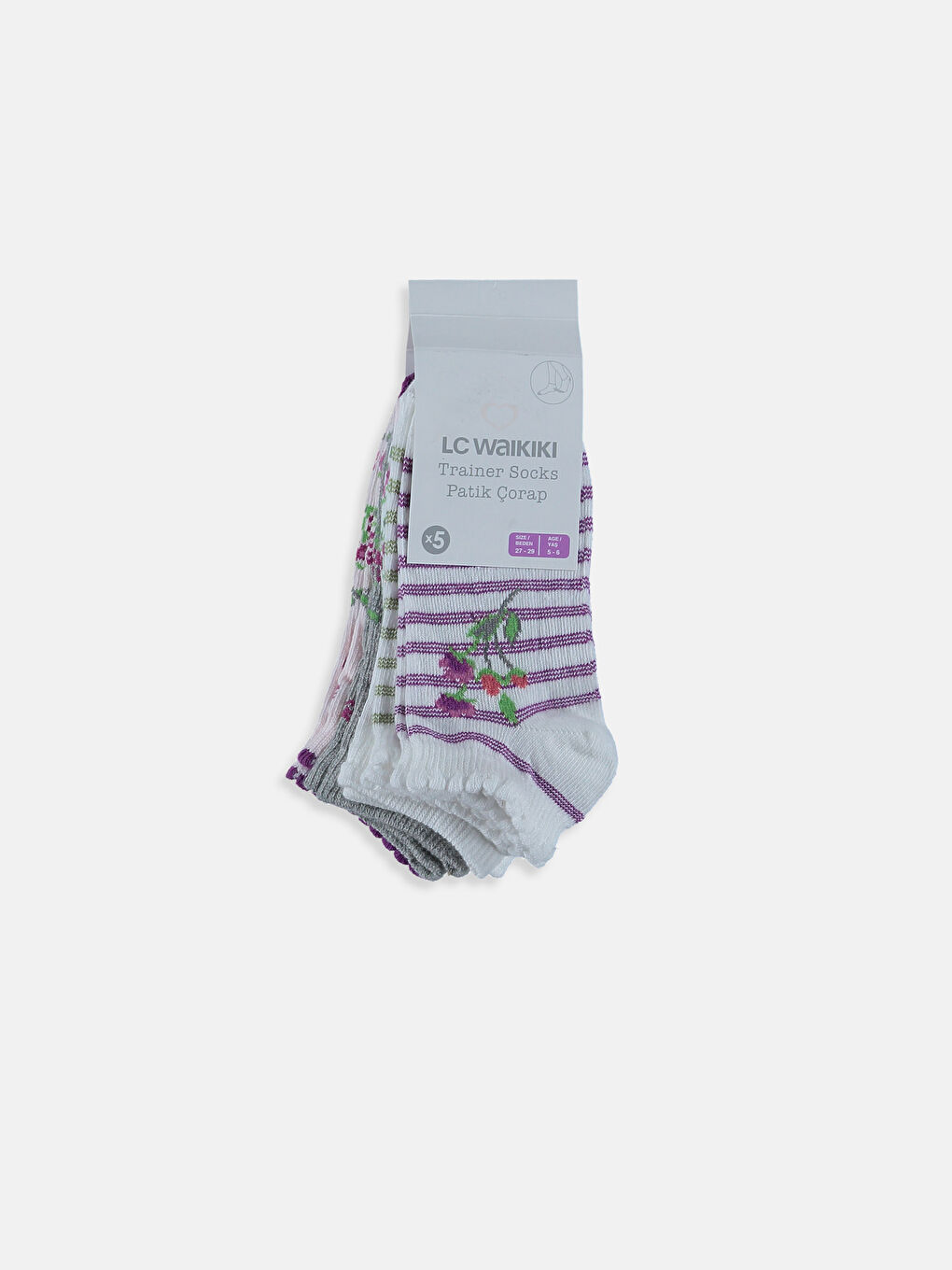 Pembe-Lila-Beyaz Patik Çorap