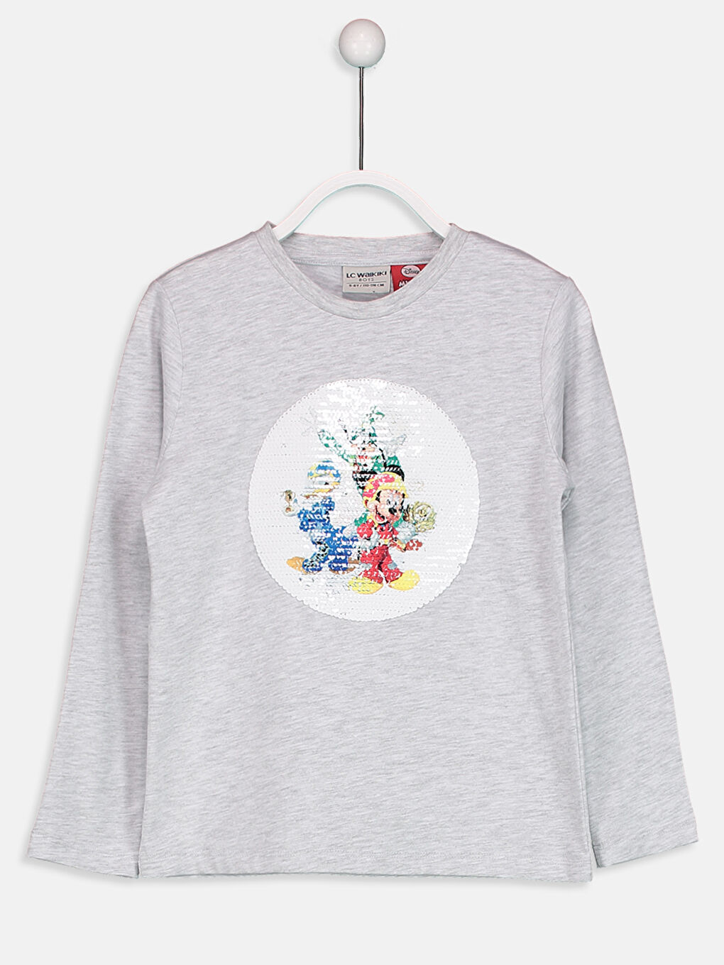 Gri Bisiklet Yaka Uzun Kollu Erkek Çocuk Tişört-1