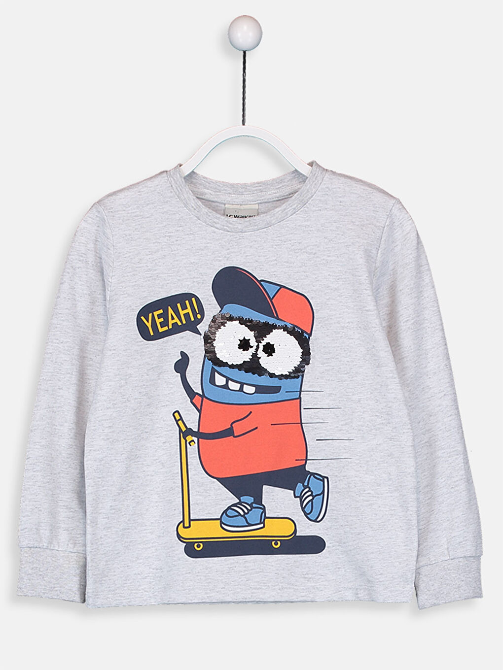 Gri Bisiklet Yaka Baskılı Uzun Kollu Erkek Çocuk Tişört-2