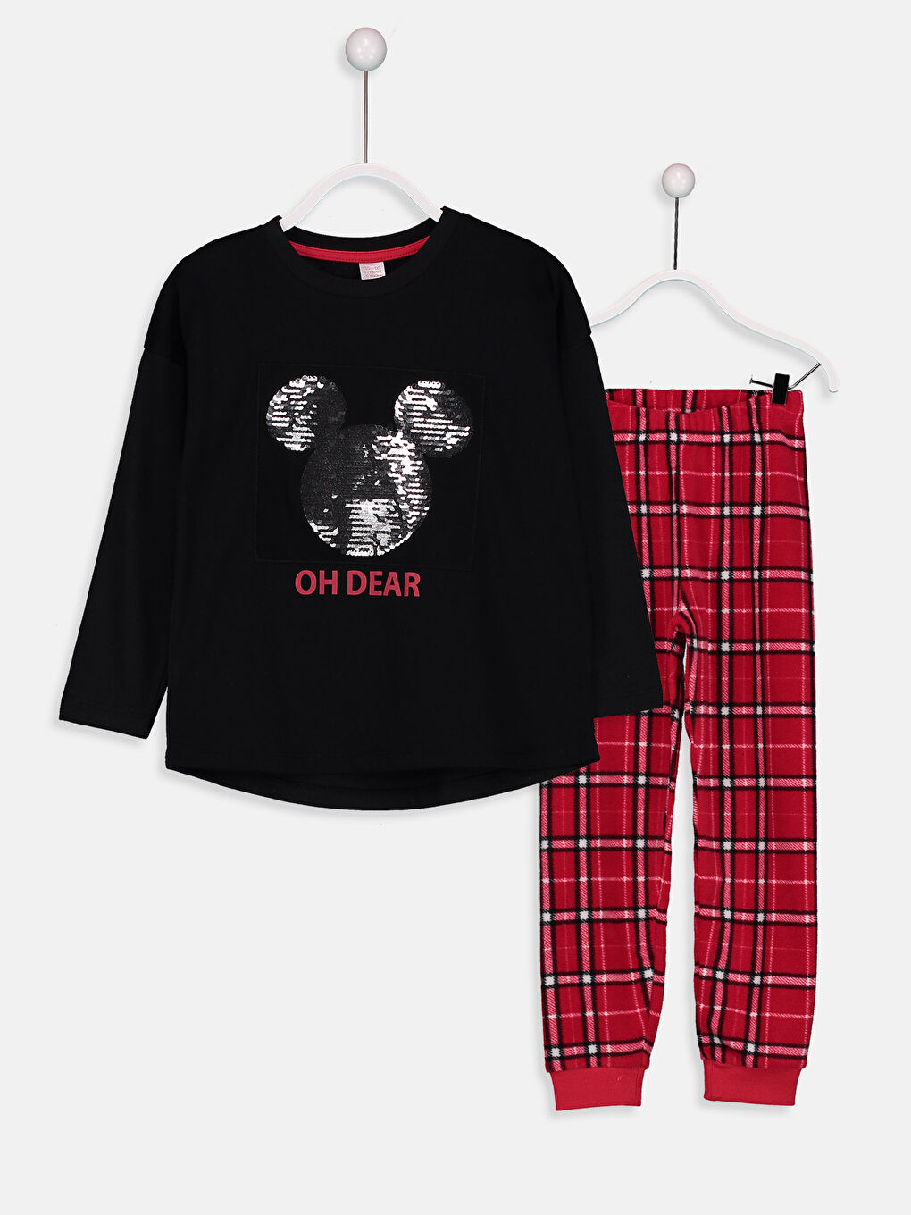 Siyah Bisiklet Yaka Uzun Kollu Kız Çocuk Pijama Takım