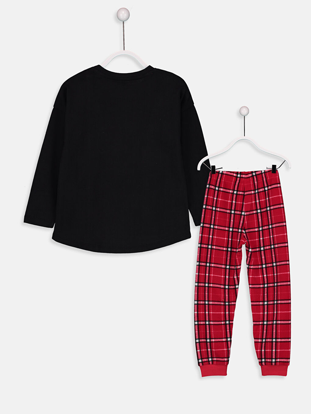 Siyah Bisiklet Yaka Uzun Kollu Kız Çocuk Pijama Takım-1