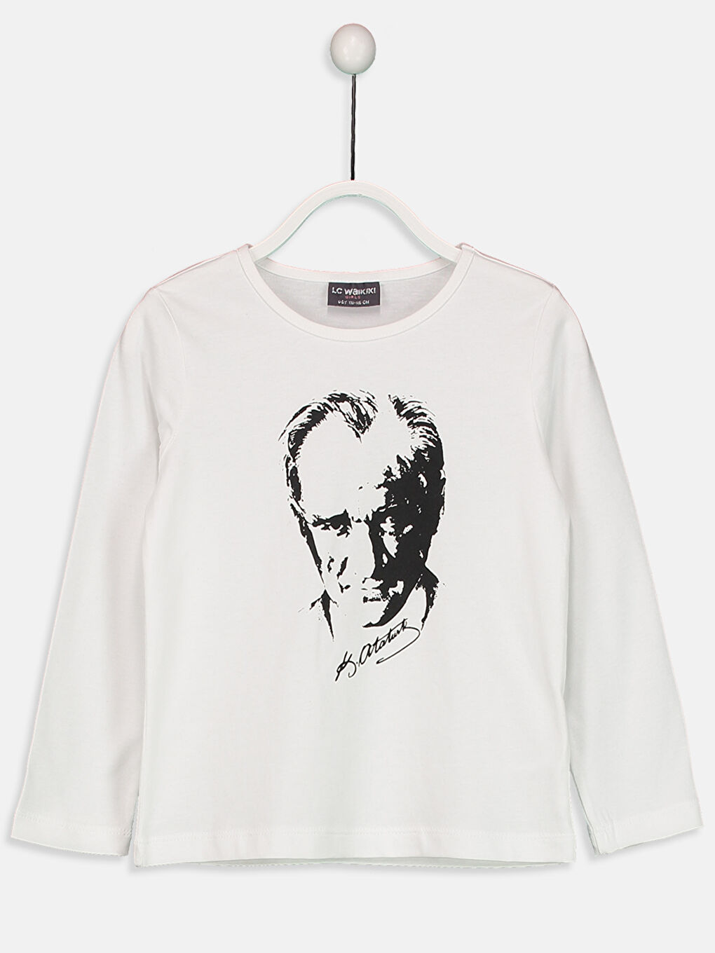 Beyaz Bisiklet Yaka Uzun Kollu Kız Çocuk Tişört