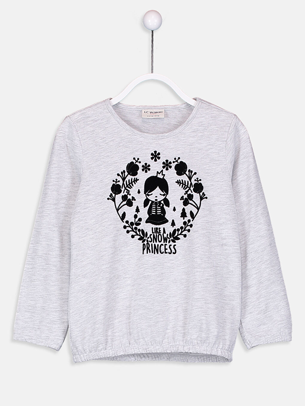 Beyaz Bisiklet Yaka Uzun Kollu Kız Çocuk Tişört