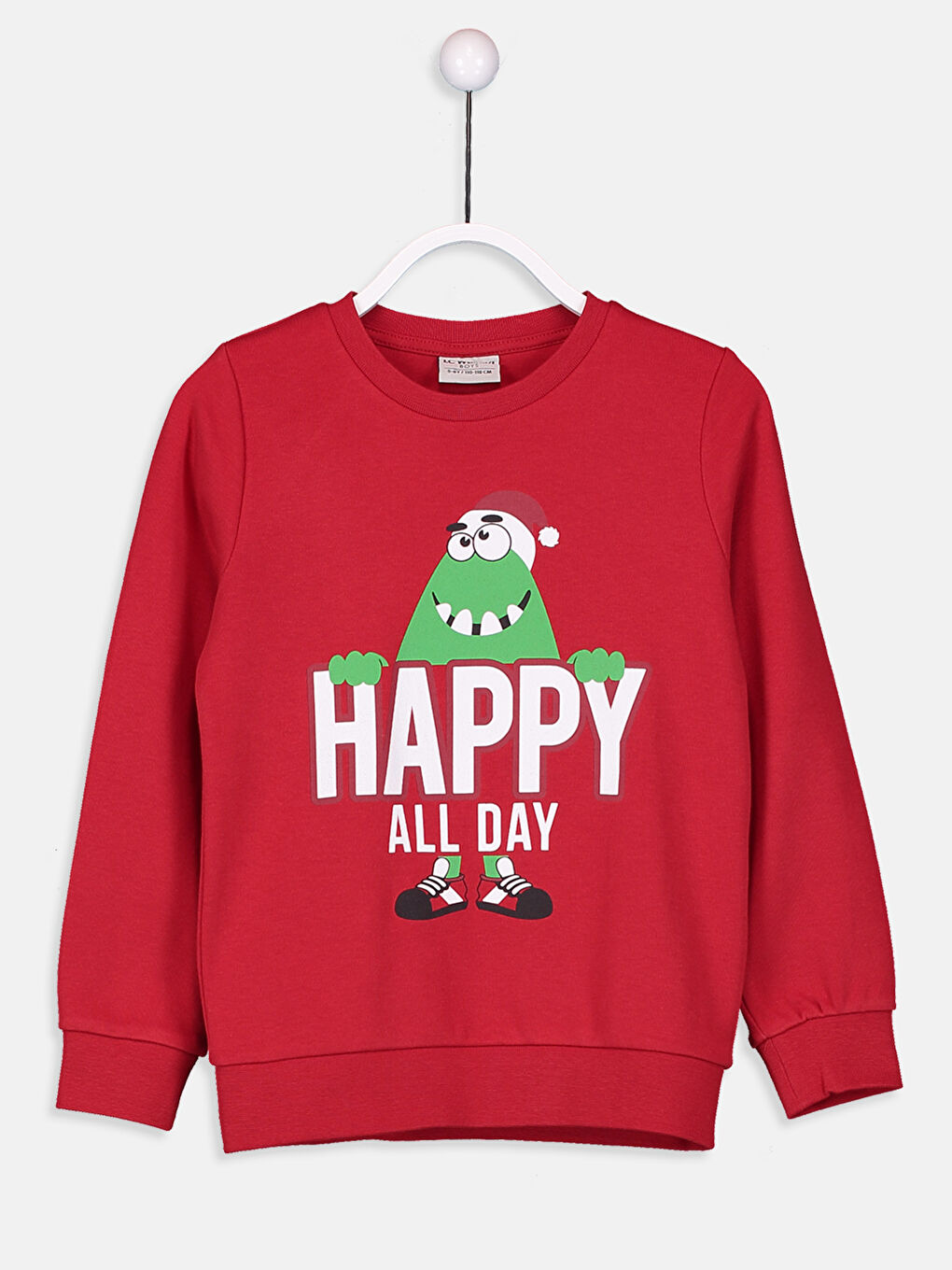 Kırmızı Bisiklet Yaka Baskılı Uzun Kollu Erkek Çocuk Tişört