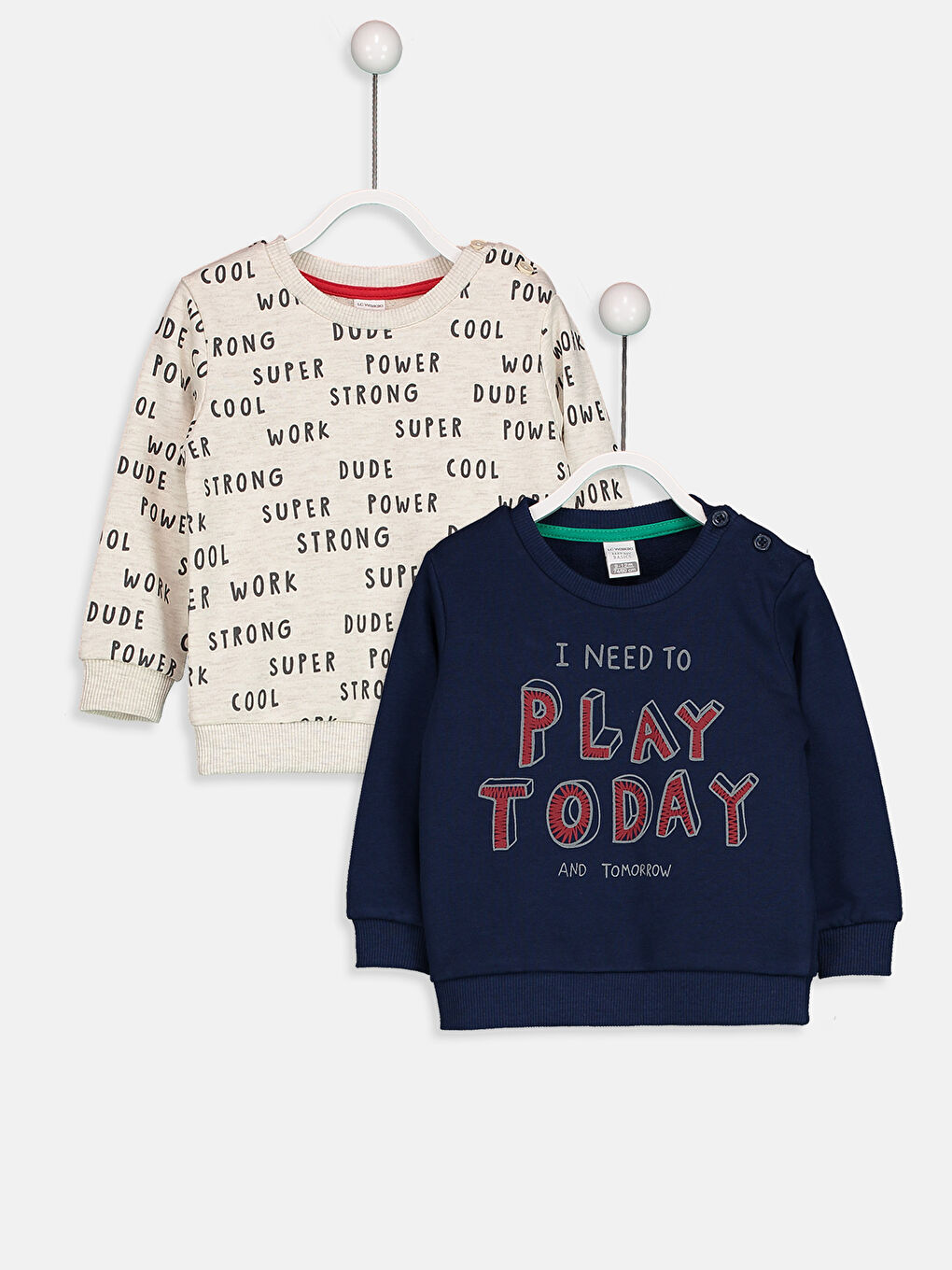 LCW baby Crew Neck Long Sleeve Printed Baby Boy Sweatshirt 2-Pack -8W0780Z1-NK3