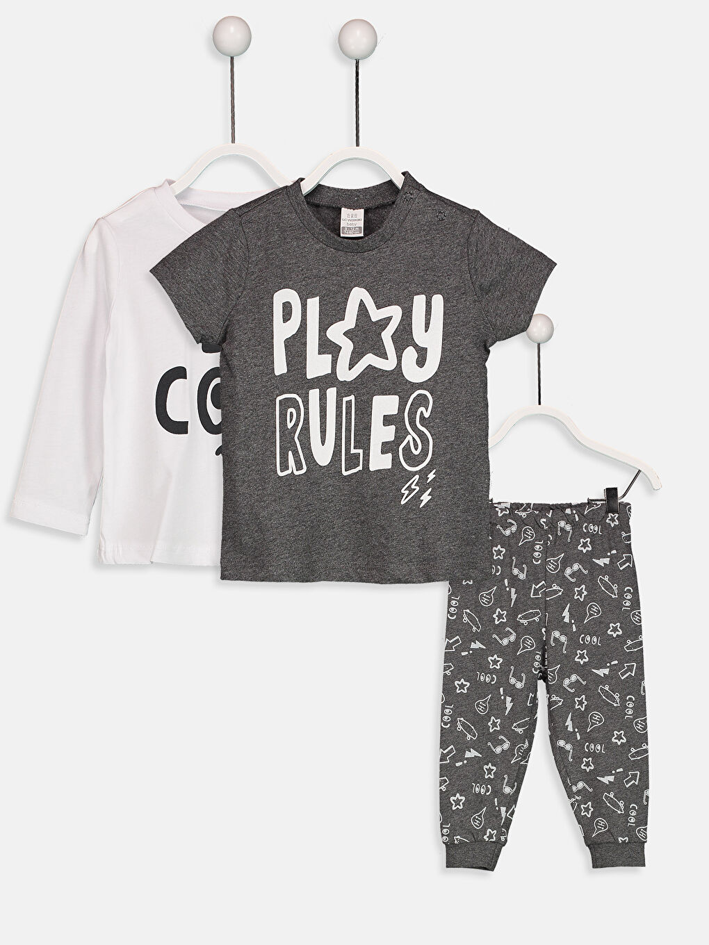 Beyaz Erkek Bebek Pijama Takımı 3'lü-1