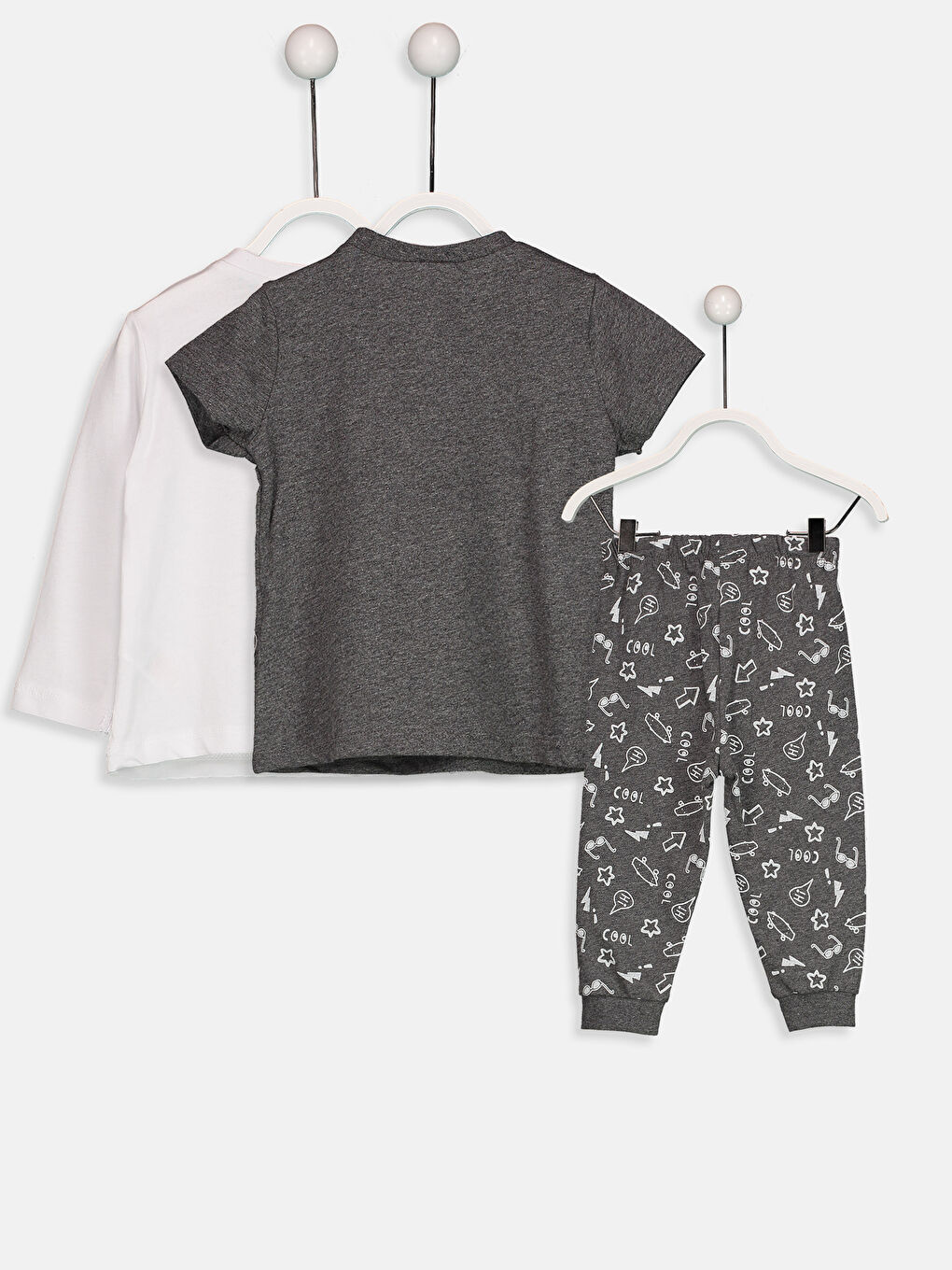 Beyaz Erkek Bebek Pijama Takımı 3'lü-4