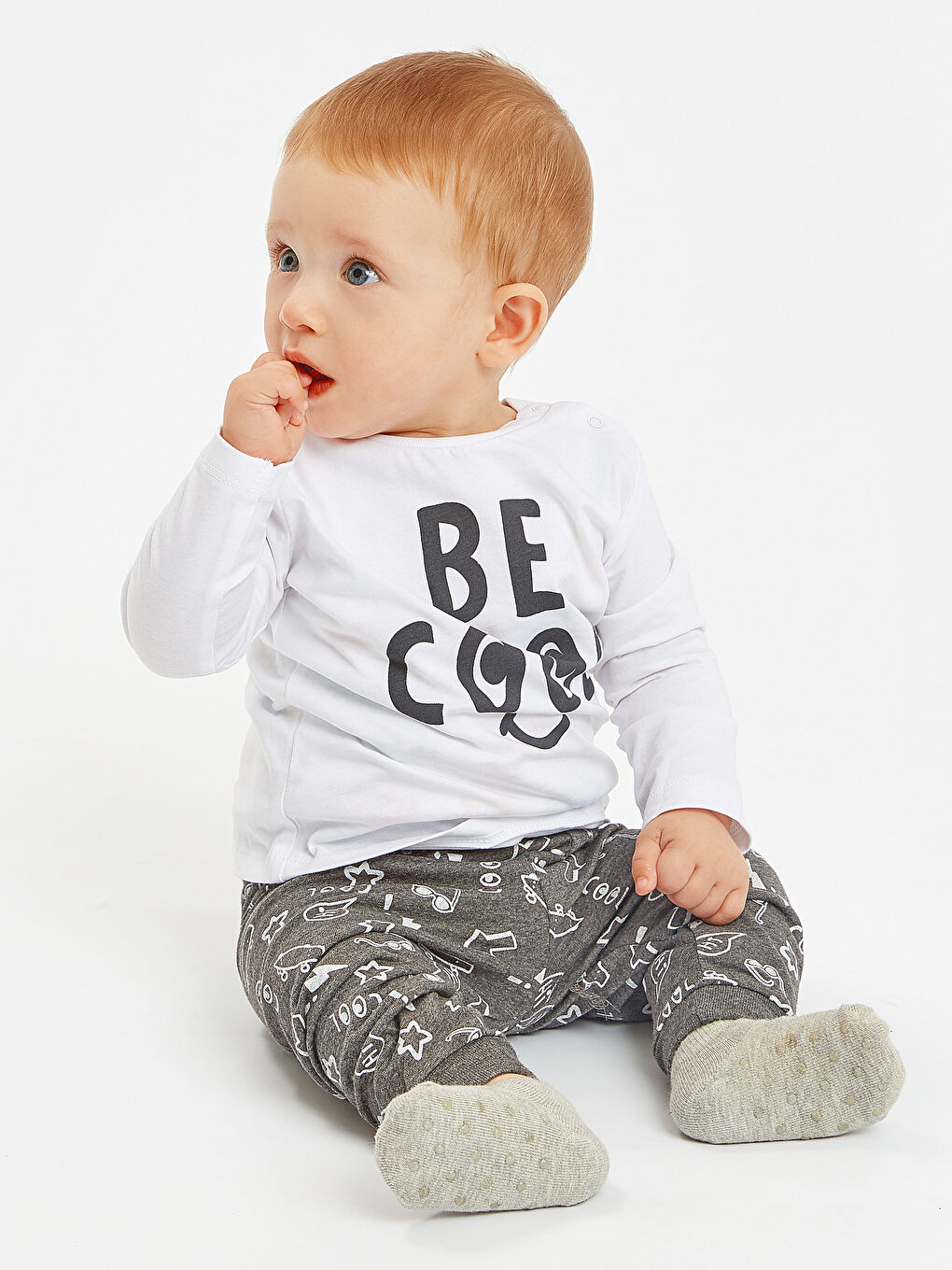 Beyaz Erkek Bebek Pijama Takımı 3'lü