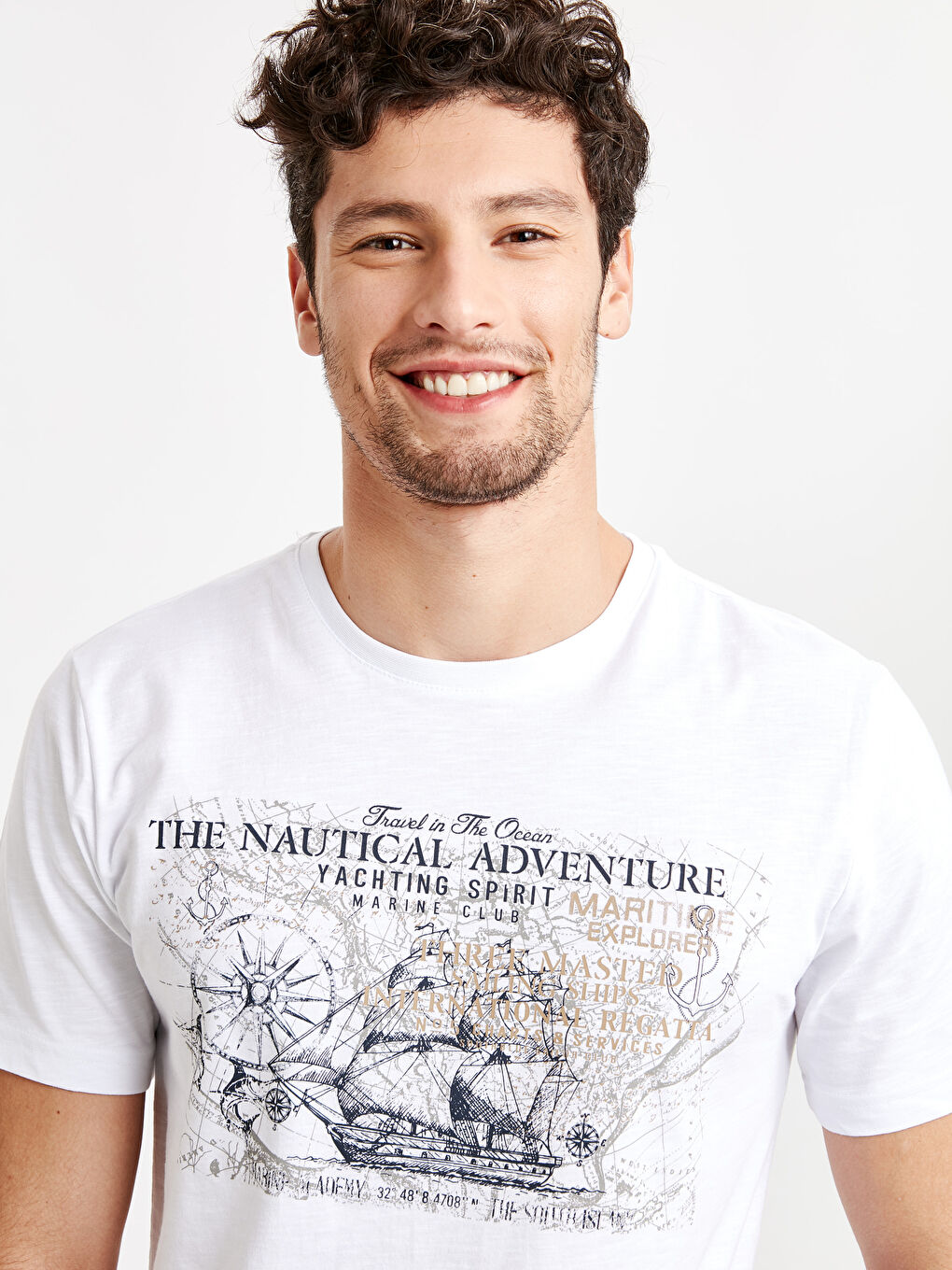 Beyaz Bisiklet Yaka Penye Erkek Tişört-3