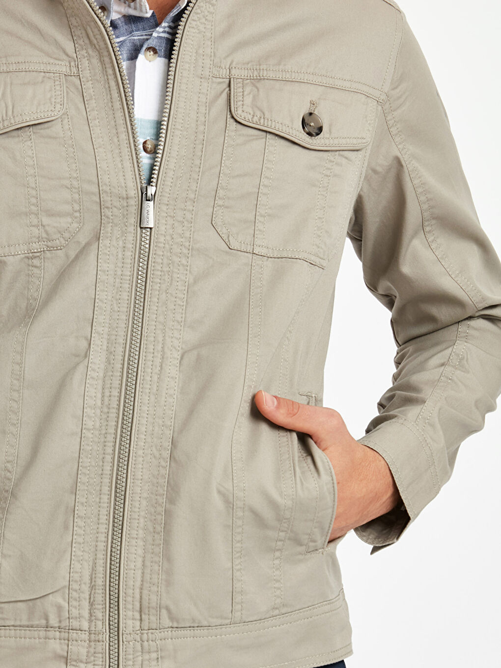 Bej Standart Kalıp Dik Yaka Erkek Mont-4