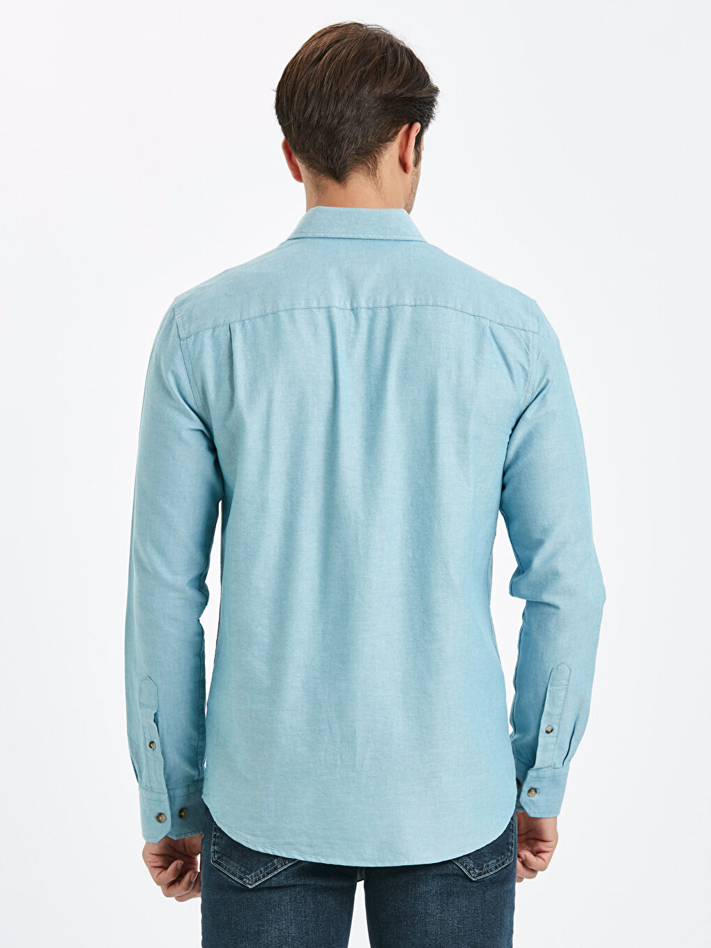 Yeşil Regular Fit Uzun Kollu Oxford Gömlek-1