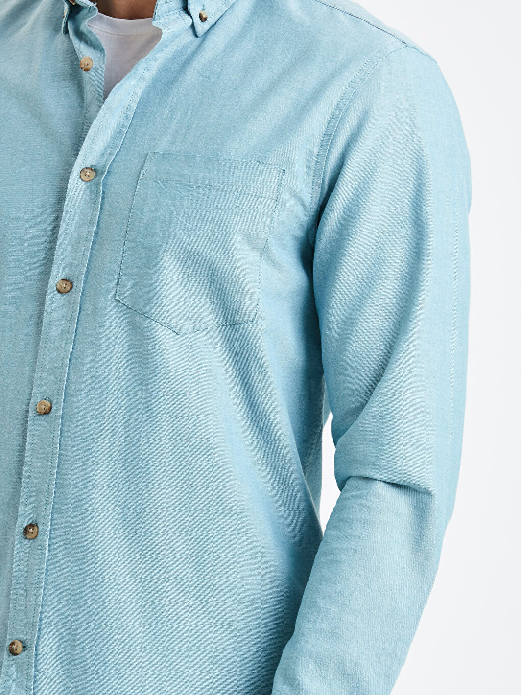 Yeşil Regular Fit Uzun Kollu Oxford Gömlek-3