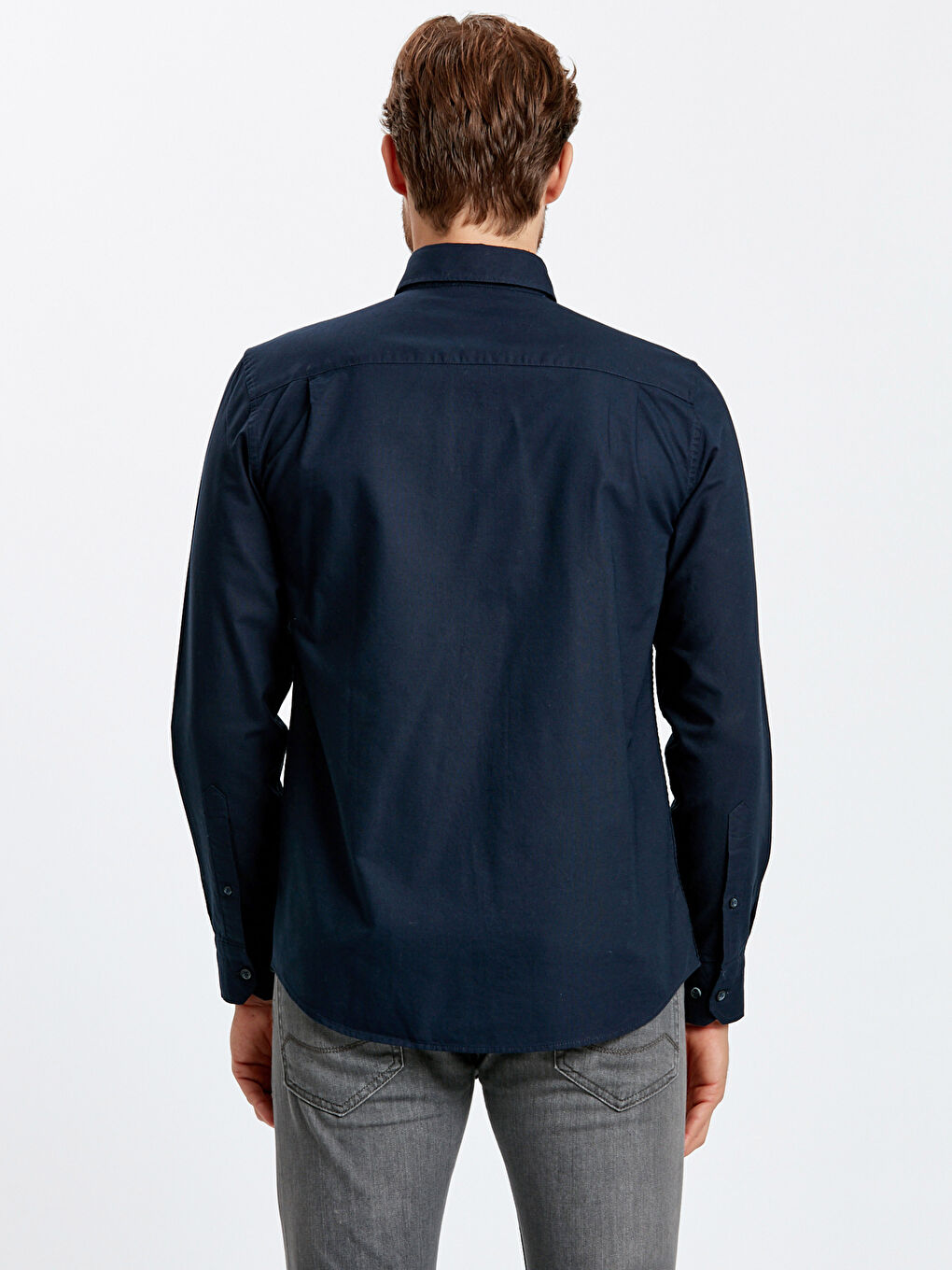 Lacivert Regular Fit Uzun Kollu Oxford Gömlek-1