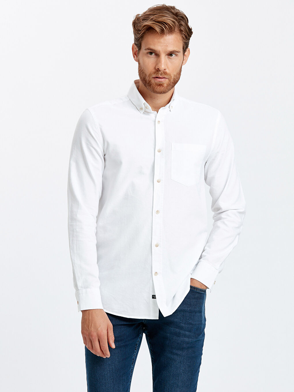 Beyaz Regular Fit Uzun Kollu Oxford Gömlek