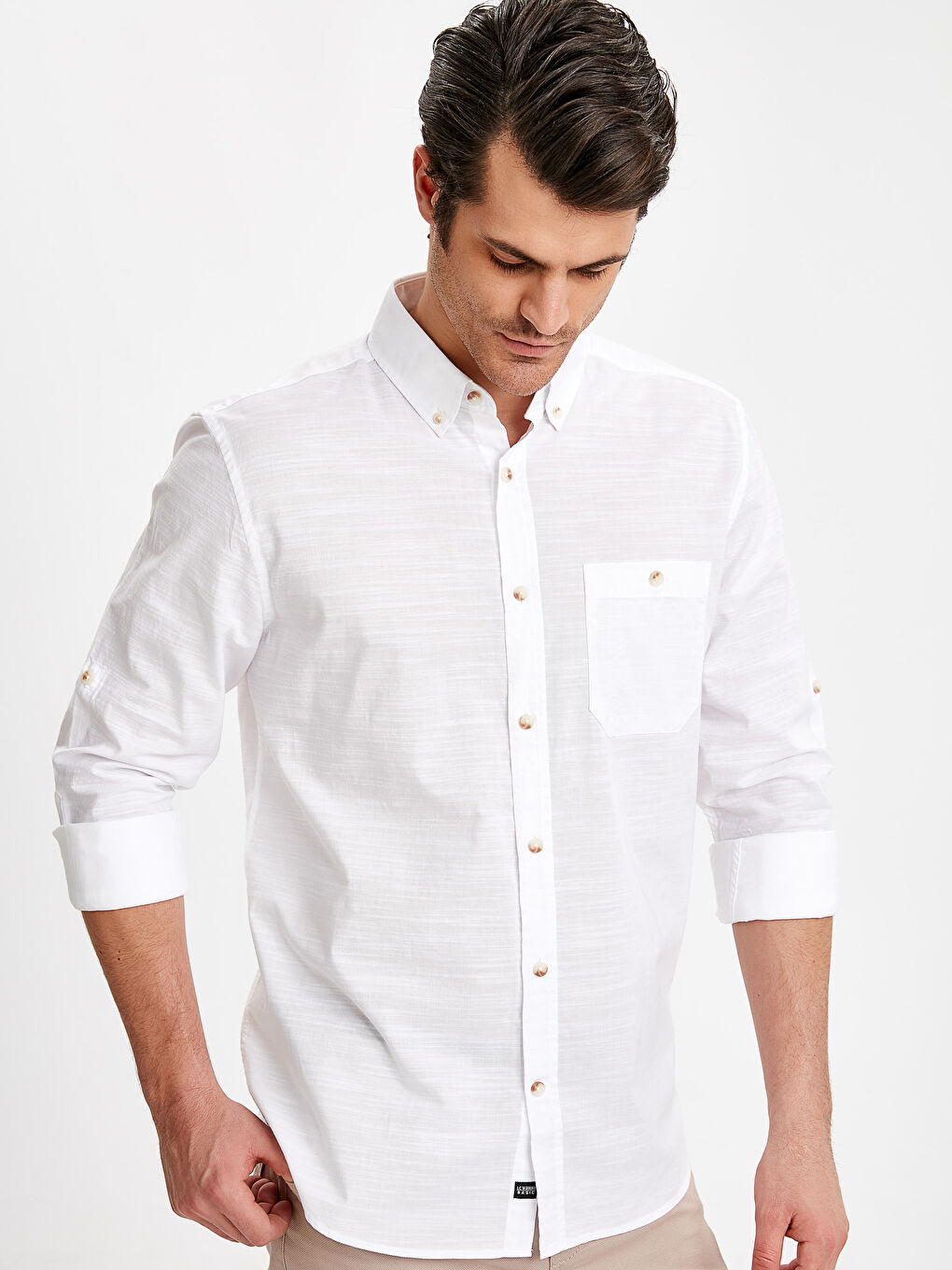 Chemise pour Hommes à Manches Longues en Popeline Coupe Régulière
