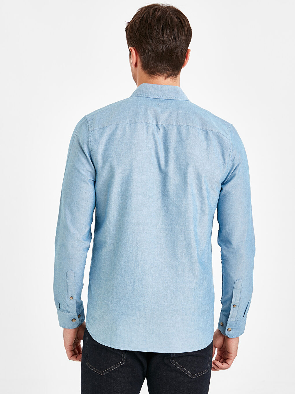 Petrol Slim Fit Uzun Kollu Oxford Erkek Gömlek-1