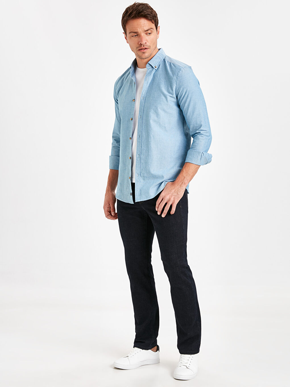 Petrol Slim Fit Uzun Kollu Oxford Erkek Gömlek-2