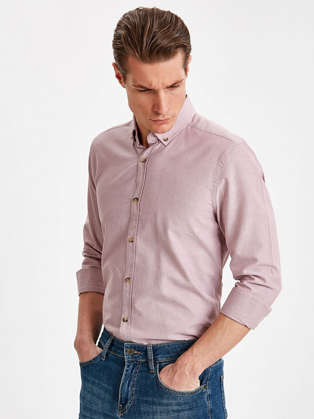 Pembe Slim Fit Uzun Kollu Oxford Erkek Gömlek