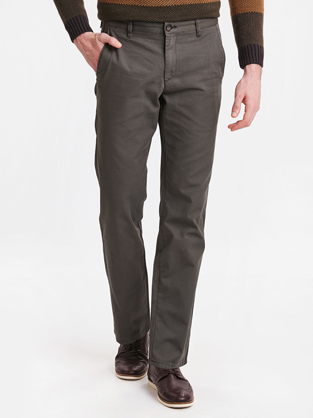 Haki Gabardin Erkek Chino Pantolon-1