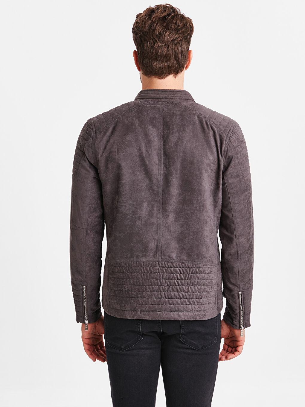 Gri Slim Fit Erkek Deri Görünümlü Mont-2