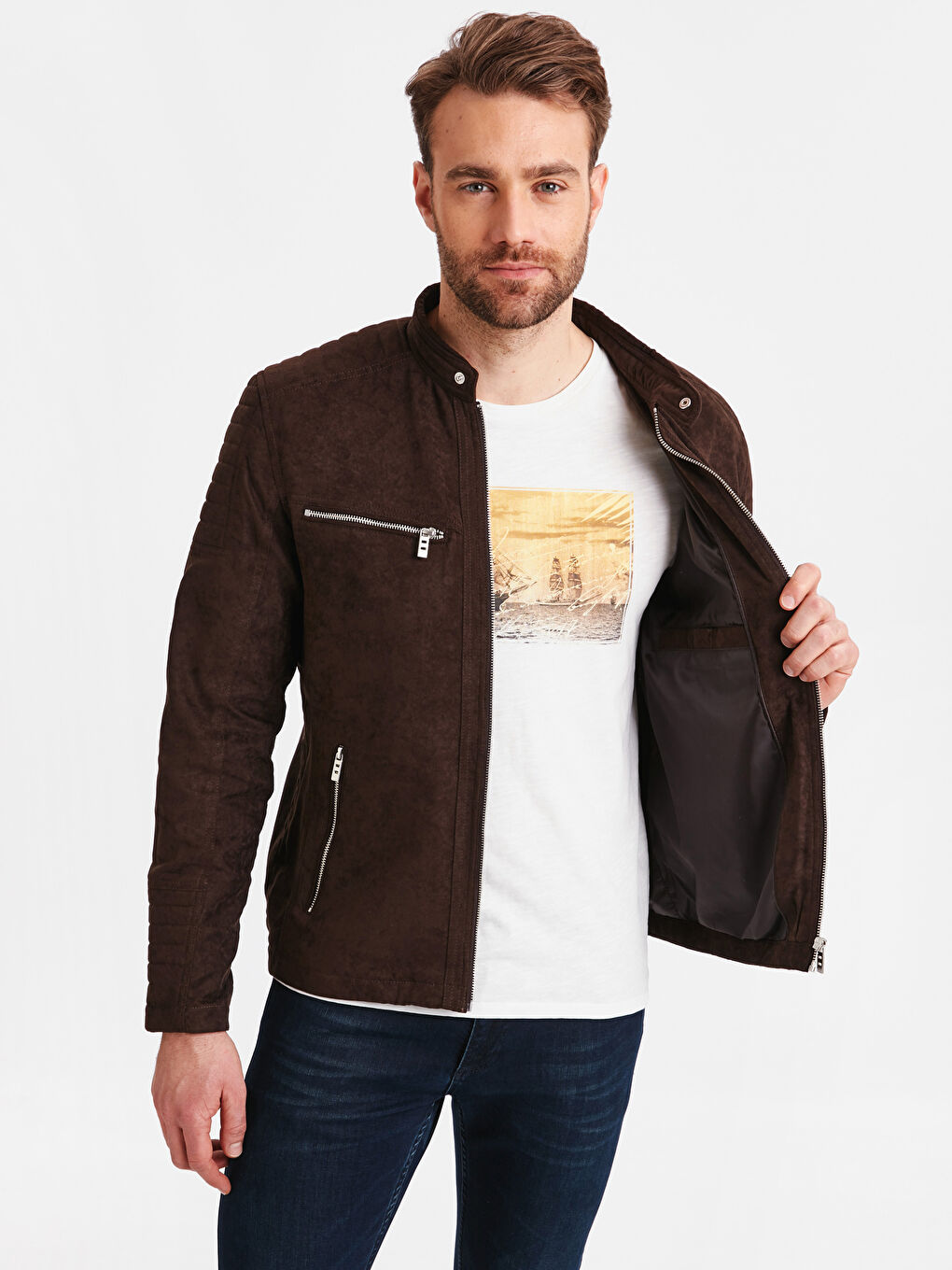 Kahverengi Deri Görünümlü Mont-1