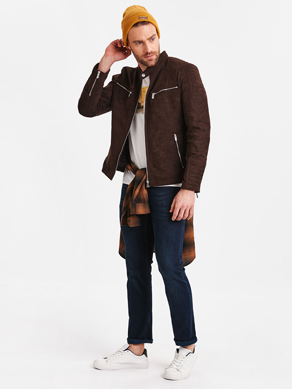 Kahverengi Deri Görünümlü Mont-3