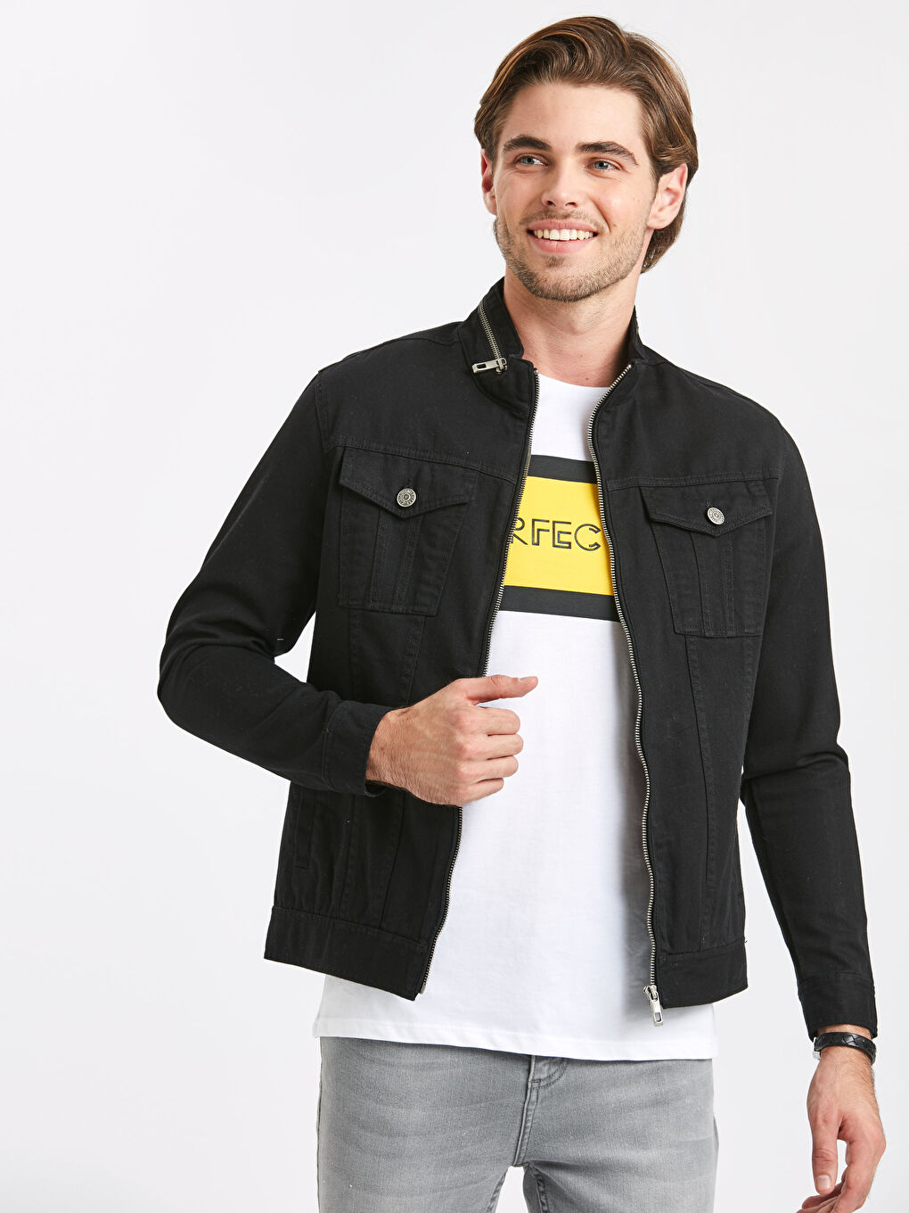 Siyah İnce Pamuklu Mont