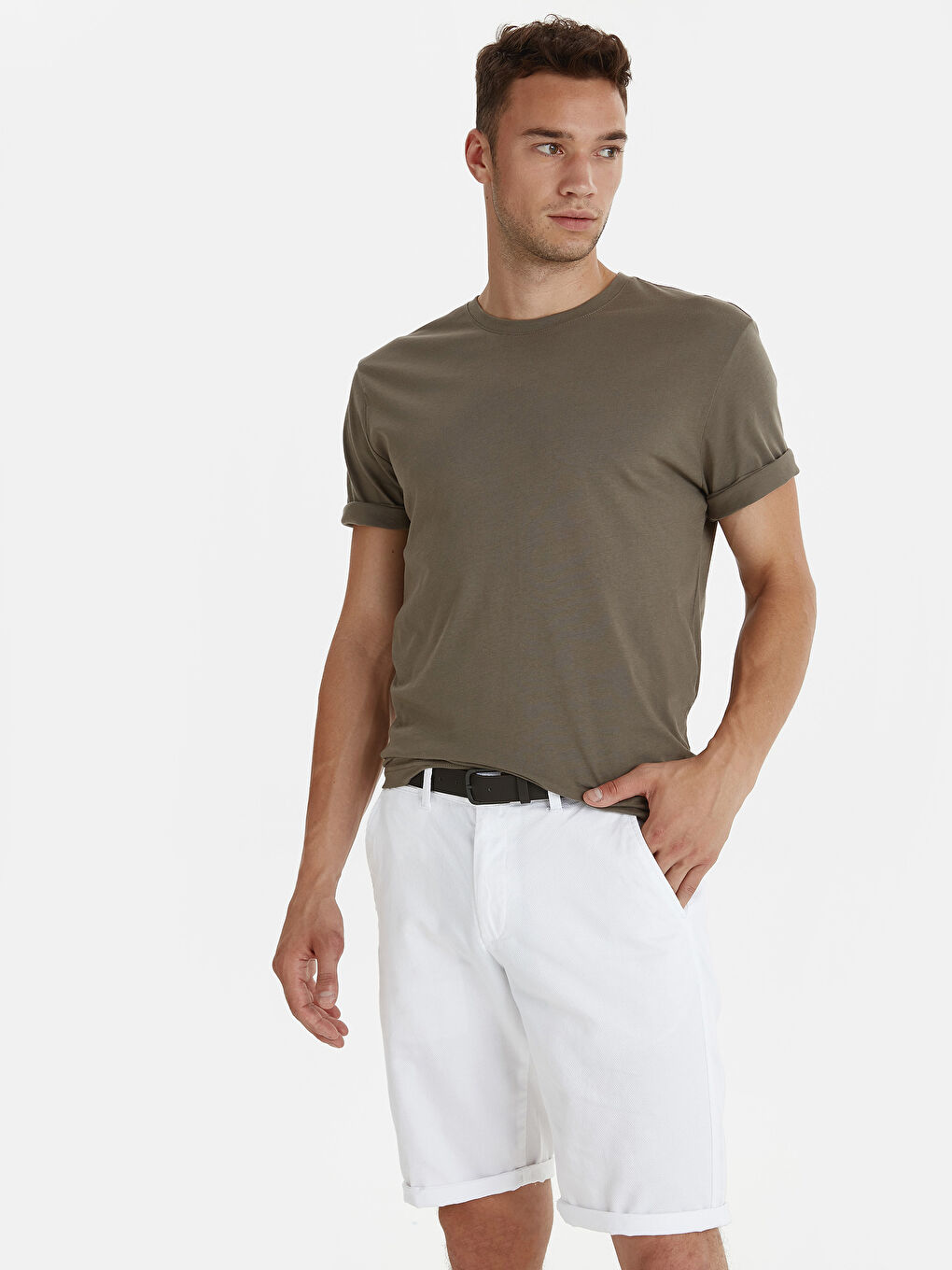 Kahverengi Bisiklet Yaka Kısa Kollu Basic Penye Erkek Tişört