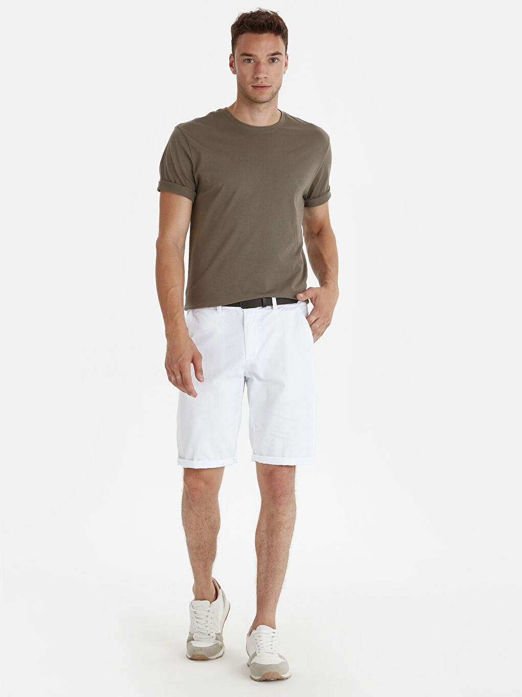 Kahverengi Bisiklet Yaka Kısa Kollu Basic Penye Erkek Tişört-2