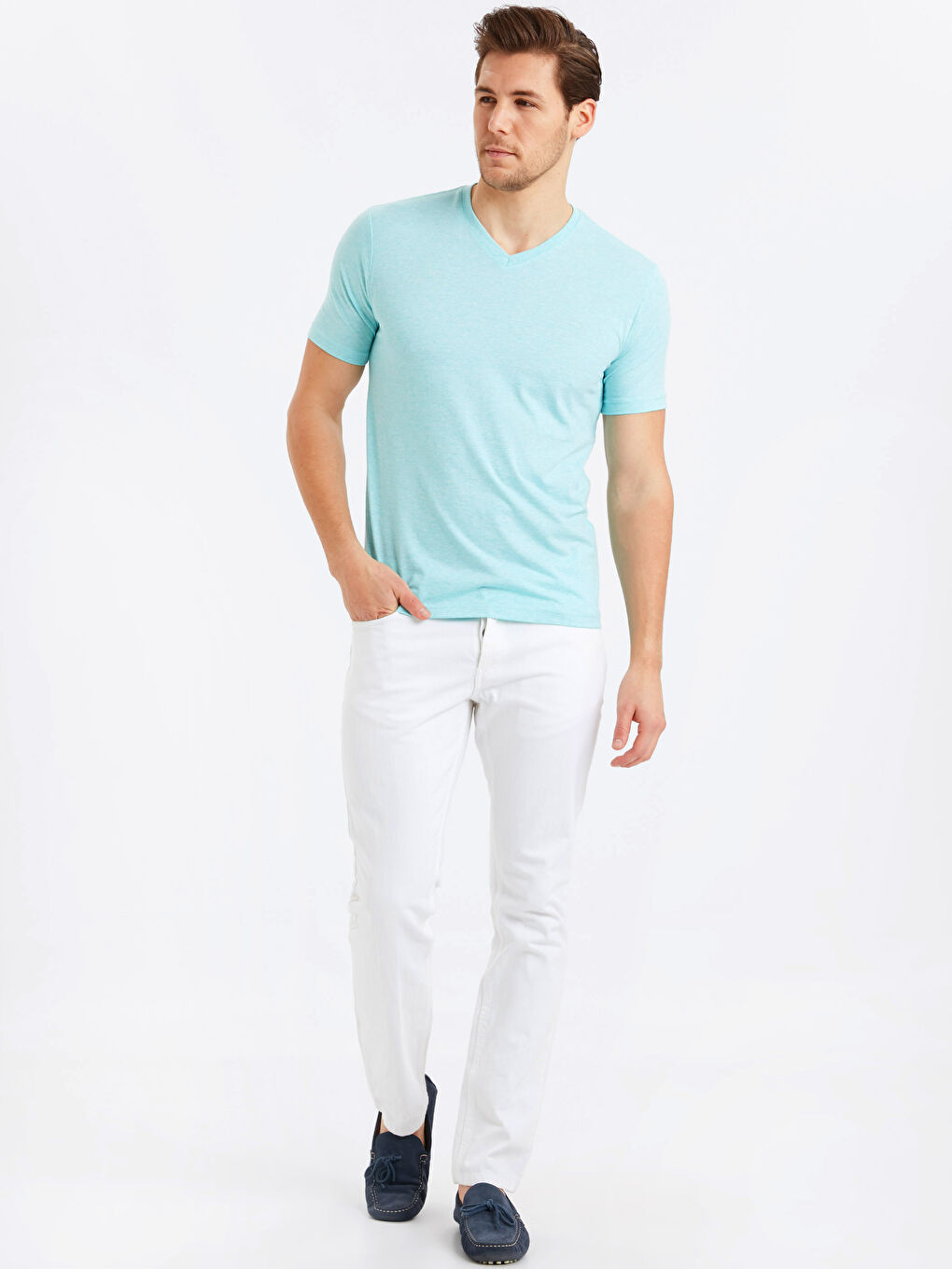 V-Neck Basic Combed Cotton Men's T-Shirt-2