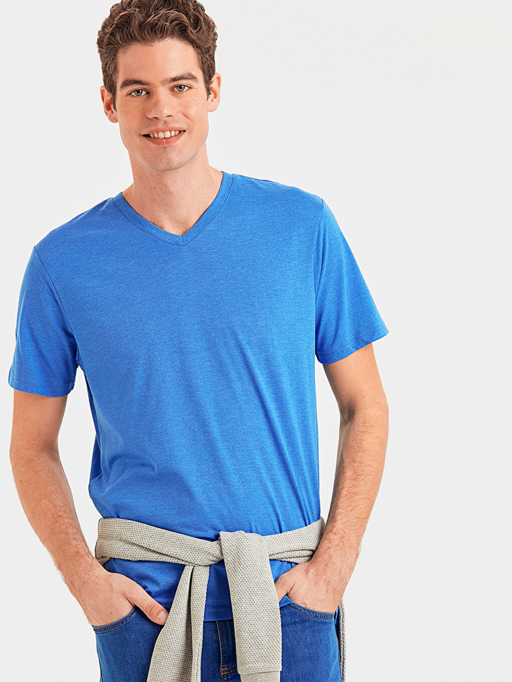 V-Neck Short Sleeved Men's Combed Cotton Men's T-Shirt